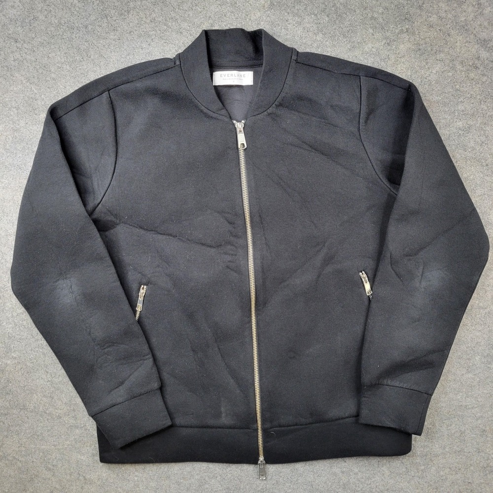 Everlane‎ Jacket Mens Small Black Cotton Bomber Full Zip Knit Pockets Casual